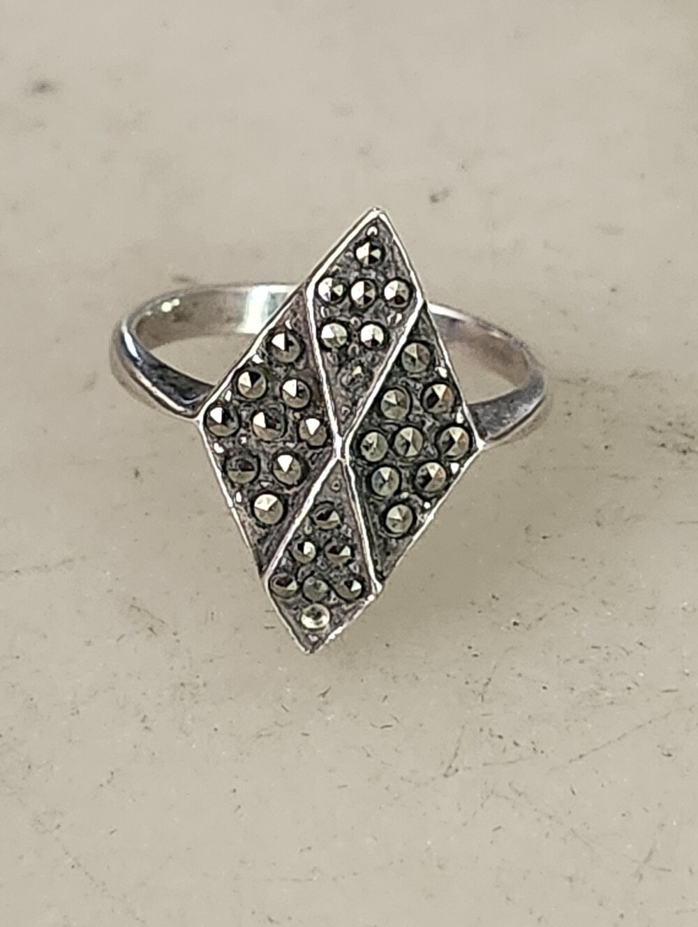 Vtg Sterling Silver Marcasite Geometric Cocktail Ring - Size 6